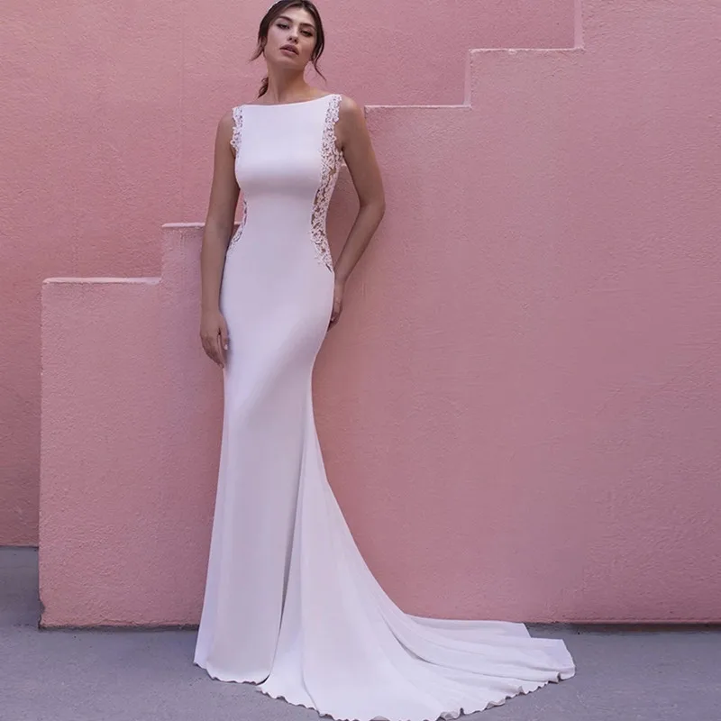 Sirène de mariage dos nu avec appliques en dentelle, robe de mariée élégante, bouton sexy, quelle que soit la dentelle, 2024