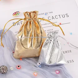 50pcs/lot 7x9cm 9x12cm Adjustable Jewelry Packing Fabric Bag Silver/Gold Colors Drawstring Wedding Storage Pouches