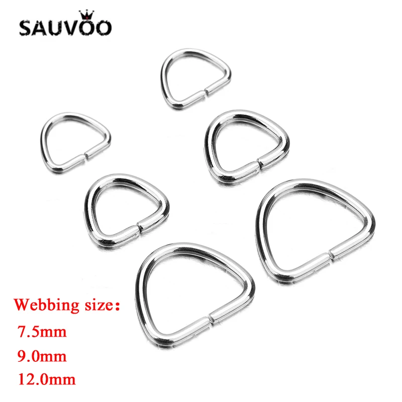 SAUVOO 100Pcs/Lot 5mm 6mm 7mm Stainless Steel D Ring Buckle Connector For Backpack Bag Pets Collar DIY Sewing Accessories