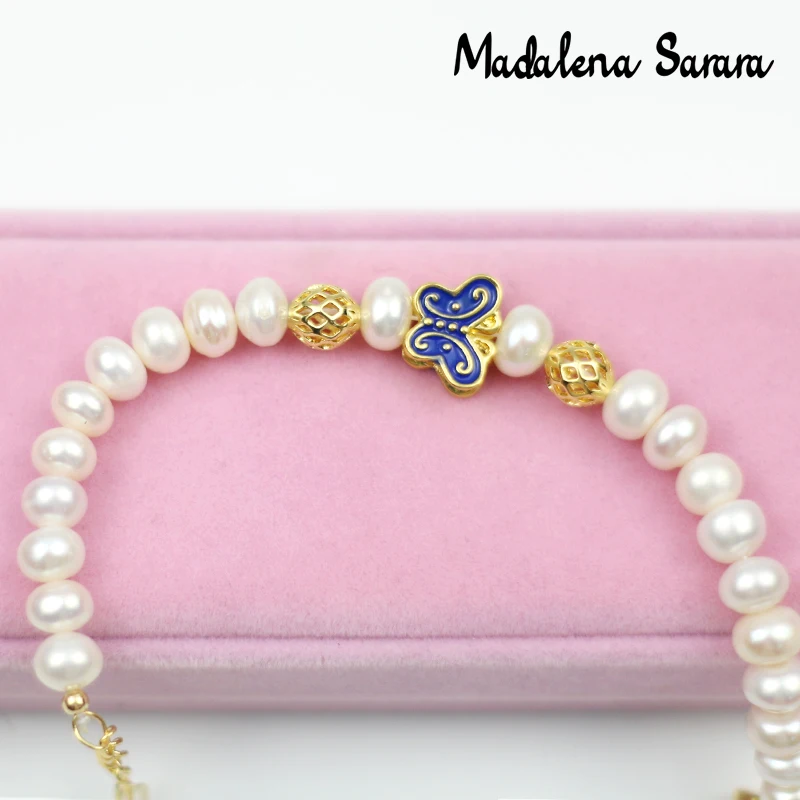 MADALENA SARARA 7-8mm Genuine Freshwater Pearl Bracelet Colorful White Purple Pink Rice Shape Pearl Women Bracelet