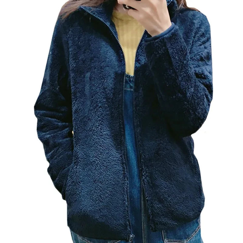 Coral Fleece Slim Lady Short Coat New Arrival Winter Women Sweatshirt Gentle Navy Blue Long Sleeves To Keep Warm Female Coats