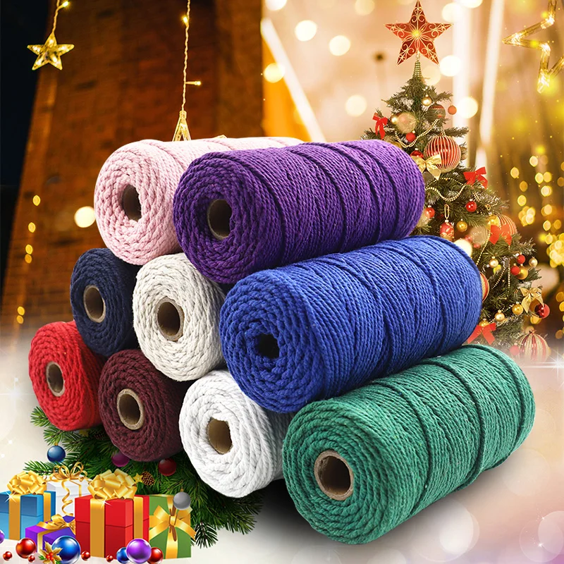 Christmas Cord/ 3mm 100m 3 Ply Coloured Macrame Cord/ Macrame Cord/Triple Strand Twisted Soft Cotton Rope/100% Cotton/DIY Macram