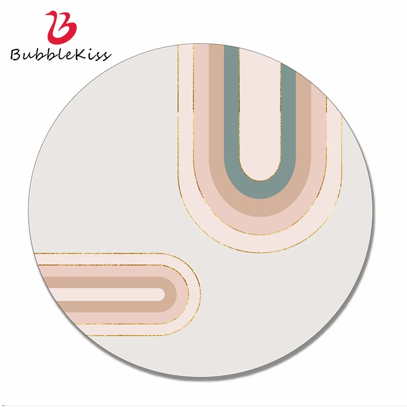 

Bubble Kiss Round Carpet Light Luxury Style Golden Curve Decor Area Rugs Home Anti Slip Washable Floor Mat Fashion Balcony Pad