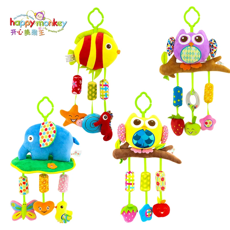 Happy Monkey Cute Kids Baby Plush Rattle Stuffed Wind Chimes Animal Educational Learning Toys Gift for Toddler Child 0-12 month