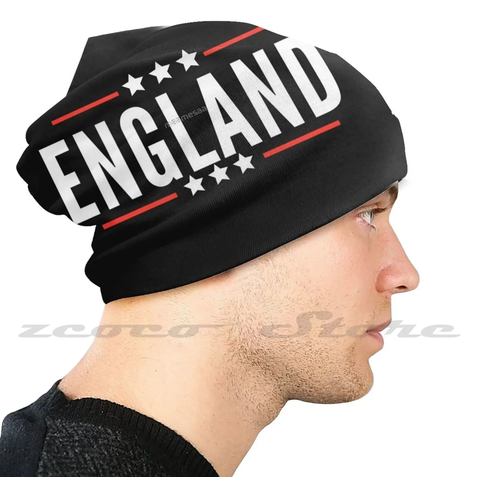 Uk Version England Red And White Spirit Slogan Team Personalized Pattern Knit Hats Plus Size Elastic Soft Cap Union Jack