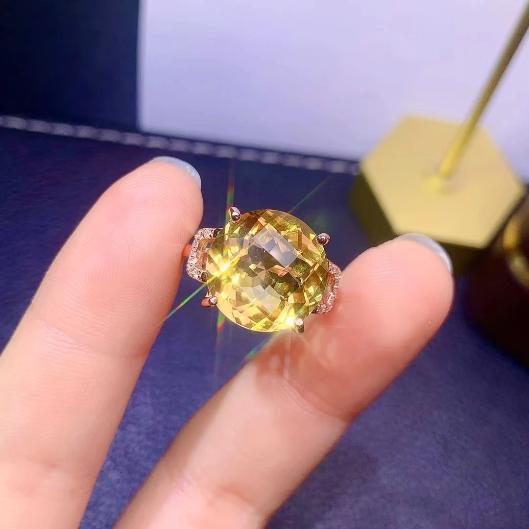 Dazzling Big Gemstone Ring for Party 10ct 100% Natural Citrine Ring for Engagement 925 Silver Citrine Jewelry Gift for Woman