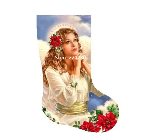 Stocking Christmas Angel With Flowers Needlework Cross stitch Kits Top Quality 18CT 14CT Unprinted Embroidery DIY Handmade