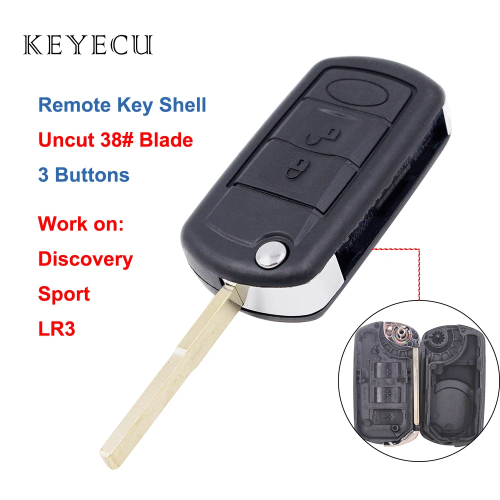 

Remote Car Key Fob Shell Case Replacement 3 Buttons Uncut 38# Blade for Land Rover LR3 Discovery Range Rover Sport