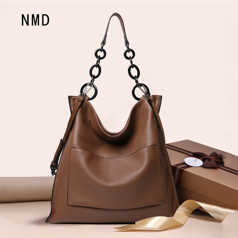 NMD Large-capacity big brand design can hold 14-inch laptop top layer cowhide handbag Super soft female shoulder bag 2 colors