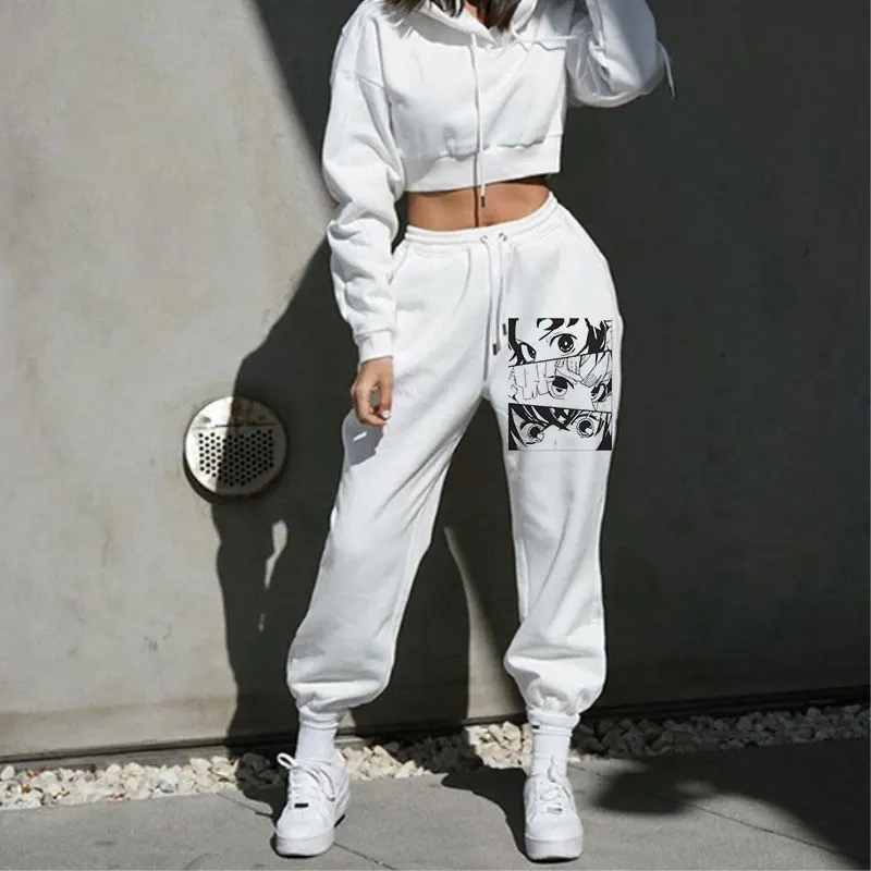 

Women Sweat Pant Harajuku Demon Slayer Print Trousers Jogger 2021 Lacing Cargo Pant Streetwear Casual Sweatpant Autumn Clothing