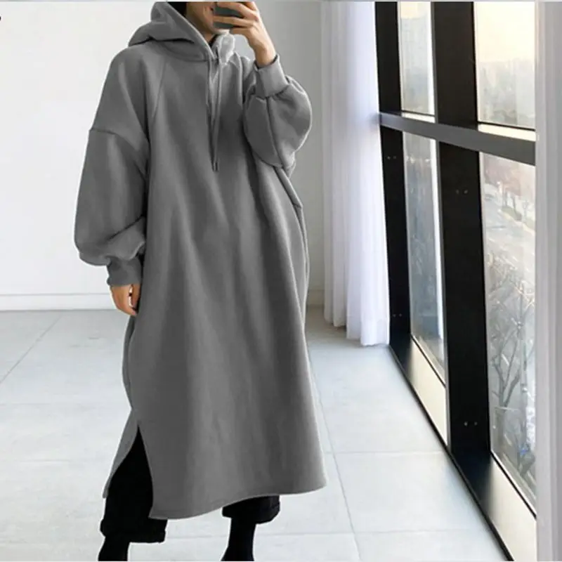 Ladies New Large Size Casual Long Hooded Sweater 150KG 10XL-5XL Fashionable Medium Length Pocket Fleece Hooded Sweater