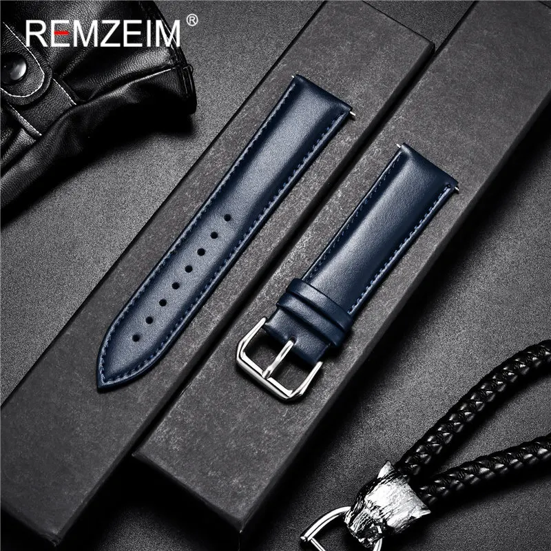 REMZEIM Soft Calfskin Leather Watch Straps Red Blue Green White Watchband 14mm 16mm 18mm 20mm 22mm Wrist Band Bracelet