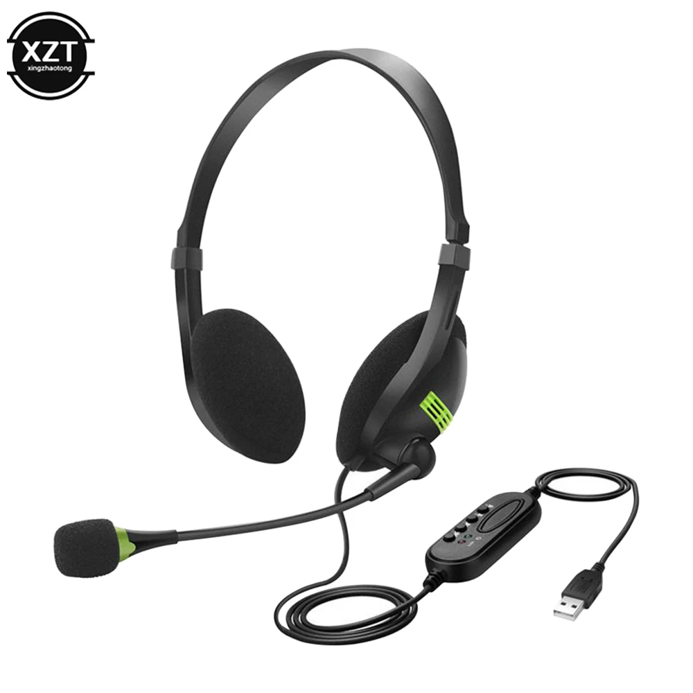 3.5mm Noise Cancelling Wired Headphones Microphone Universal USB Headset With Microphone For PC /Laptop/Computer