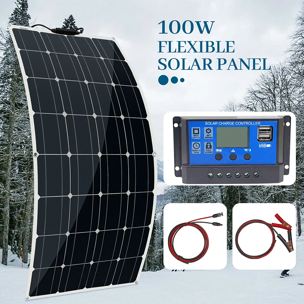 100W Off Grid Solar System 200W Monocrystalline Flexible High Efficiency Solar Panel 300W Lightweight Solar Panels Marine