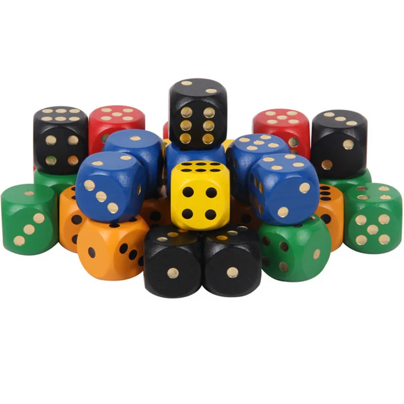 5pcs/pack 30mm 6 Sided Colorful Wood Point Dice Big Solid Game Rounded Dice Drinking Mahjong Dice Board Game Accessory