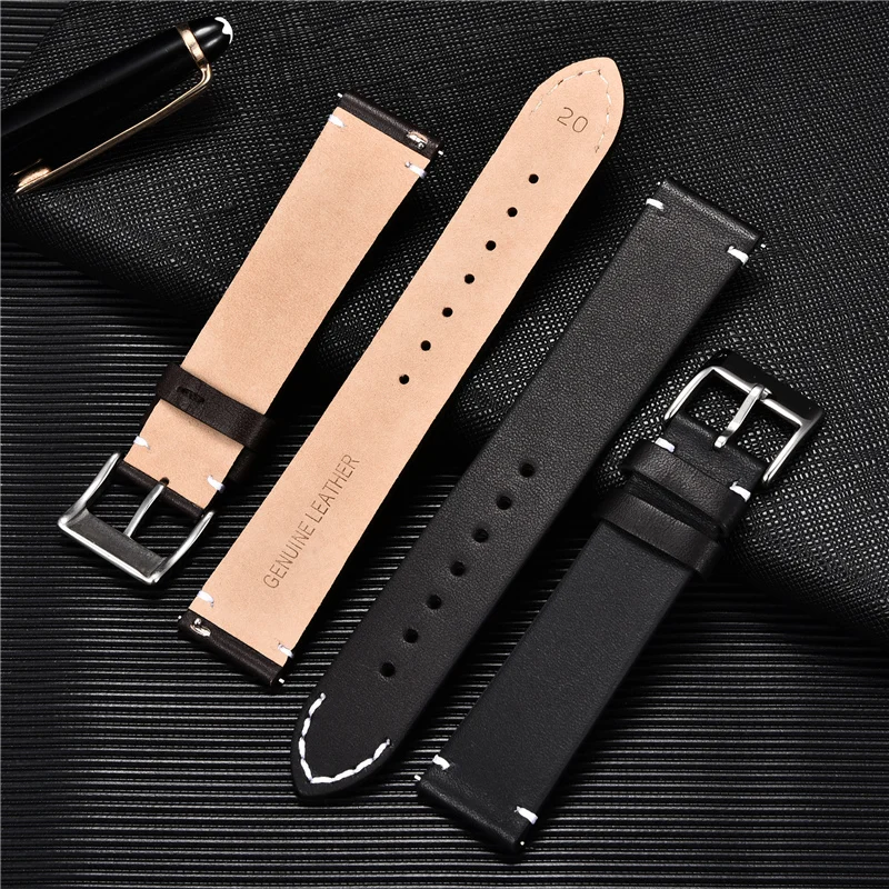 Ultra-thin Quick Release Leather Watchband 18mm 20mm 22m 24mm Bracelet Smart Watch Straps Soft Matte Wristwatch Band