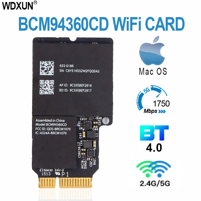 WIRCARD Dual band 1750Mbps BCM94360CD 802.11AC WIFI wireless BT 4.0 bcm94360cd native card Airdrop for Hackintosh Mac OS