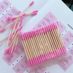 Pink Double-ended Cotton Swab Stick Women Makeup Removal Earwax Cleansing Cotton Swab for Lip Eyeliner Makeup Supplies