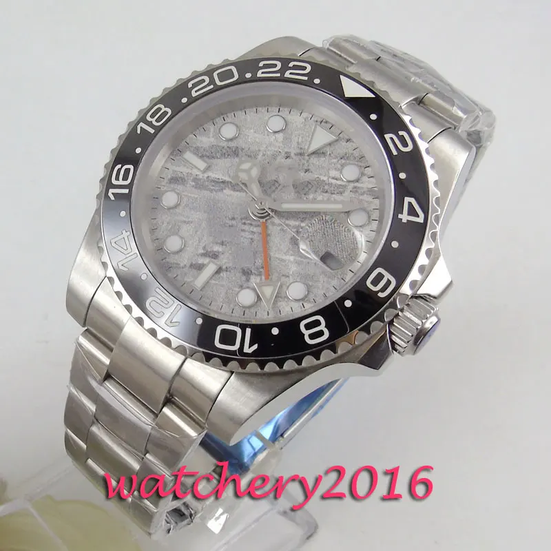 40mm BLIGER sterile gray dial GMT date sapphire glass automatic mens watch