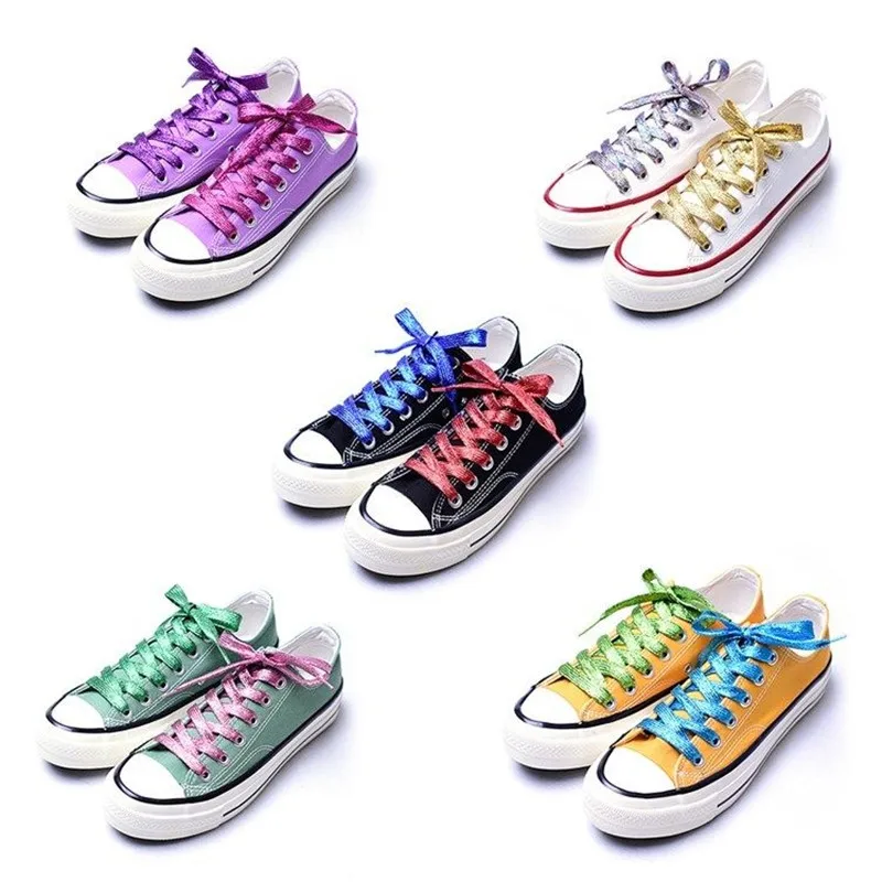 1 cm Width Colorful Lurex Shoelaces Trendy Bright Colorful Shoelaces Sneaker White Casual Sports Leather Shoes Laces Dropship