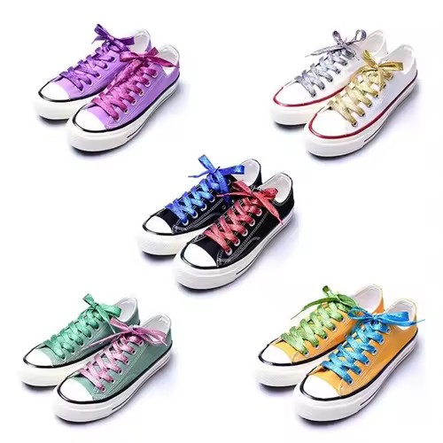 1 cm Width Colorful Lurex Shoelaces Trendy Bright Colorful Fall Winter Shoelaces Sneaker White Casual Sports Leather Shoes Laces - Image 2
