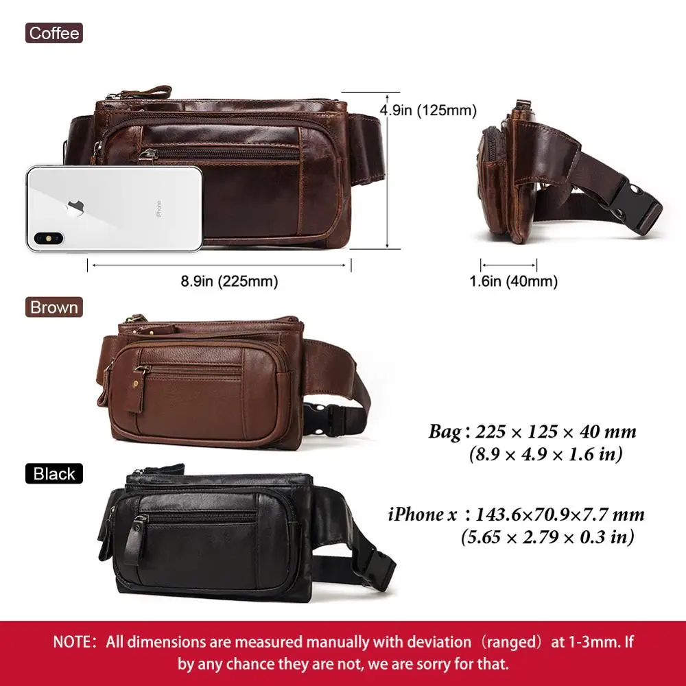 Famous Brand Fashion Waist Packs Men Genuine Leather Organizer Travel Chest Bag Necessity Waist Belt Mobile Phone Small Bum Bag