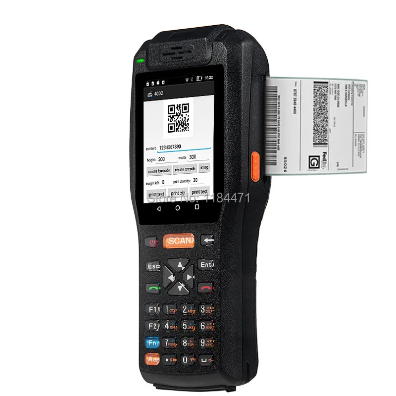 4G Android 13.56HZ Handheld RFID reader 2D Image QR Barcode Scanner Industry Handheld Terminal With printer(2D version)