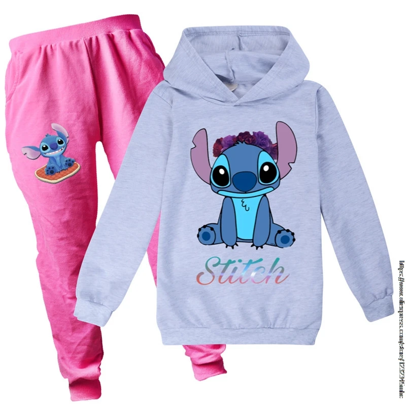 Stitch Tops+Pants 2Pcs Set Girl Boys 2-15Y Children Cartoon Anime Suit Autumn Spring Clothes Kids Baby Tracksuits