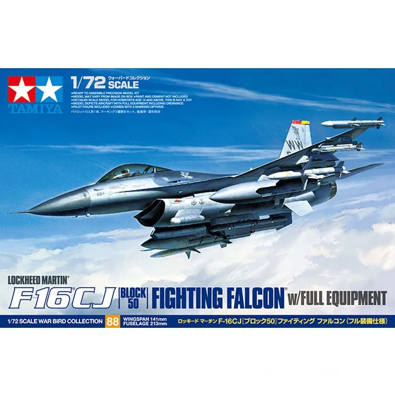 

Tamiya Plastic Assembly Military Model 1/72 American F-16CJ Fighting Falcon Block50 Adult Collection DIY Assembly Kit 60788