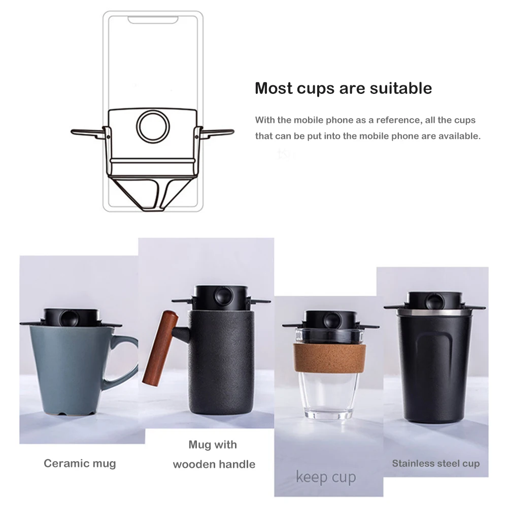 Coffee Filter Portable Stainless Steel Foldable Drip Coffee Tea Holder Easy Clean Reusable Paperless Pour Over Coffee Dripper