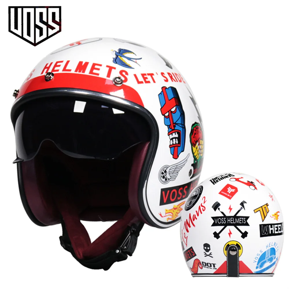 DOT approvato VOSS Moto Vintage Casco aperto Cafe Racer uomo donna Moto elettrica Scooter equitazione Capacete Moto Casco