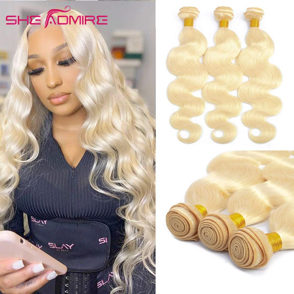 

613 Blonde Body Wave Human Hair Bundles Weave 30 32 34 36 38 40 Long Inch 1/3/4 Pcs She Admire Brazilian Remy Hair Extension