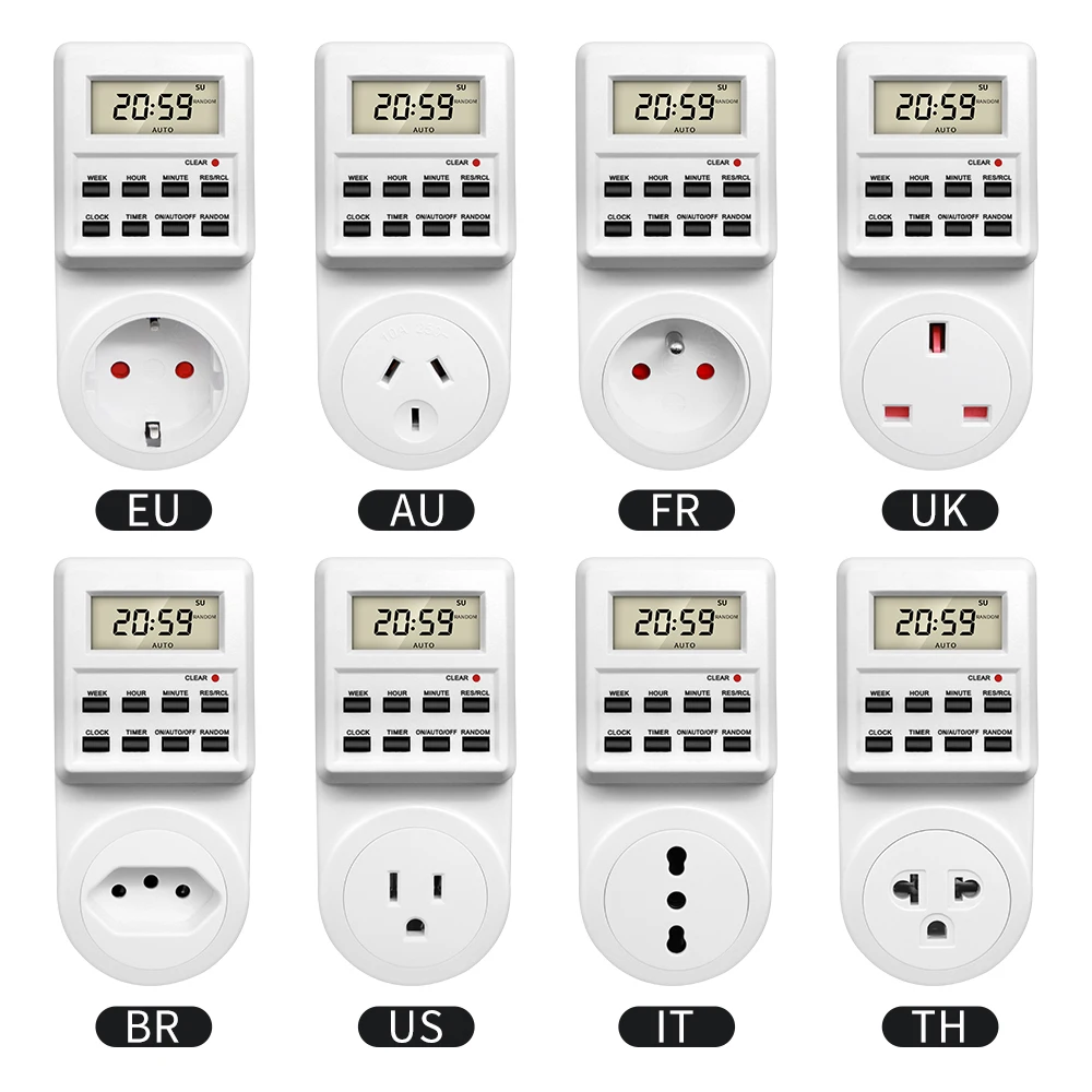 

Розетка с цифровым электронным таймером, кухонная программируемая розетка с таймером на 24 часа, вилка стандарта ЕС, Великобритании, Австралии, США, BR, FR, IT