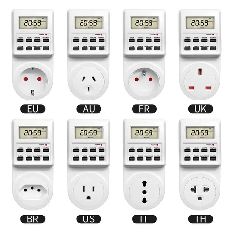 Digital Electronic Timer Switch Socket Kitchen Timer Outlet 24 Hour Programmable Timing Socket EU UK AU US BR FR IT TH Plug