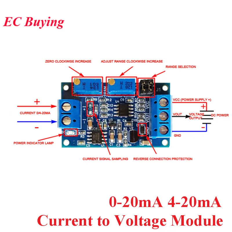 0 to 20mA/40mA to 0-3.3V 0-5V 0-10V Current to Voltage Converter Signal Conversion Module 0-20mA 4-20mA I/V Transmitter