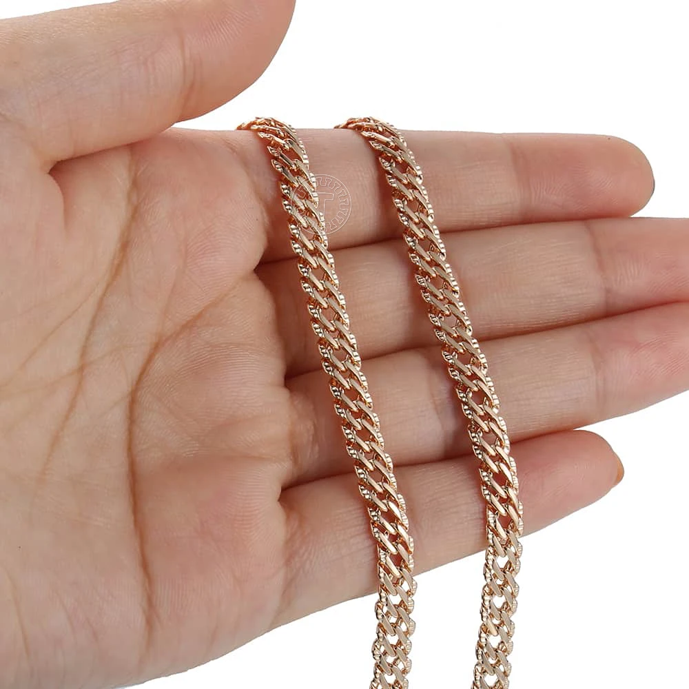 Necklace for Women Cuban Link Chain 585 Rose Gold Color Womens Necklaces Chain Jewelry 5mm 50-60cm DGN453