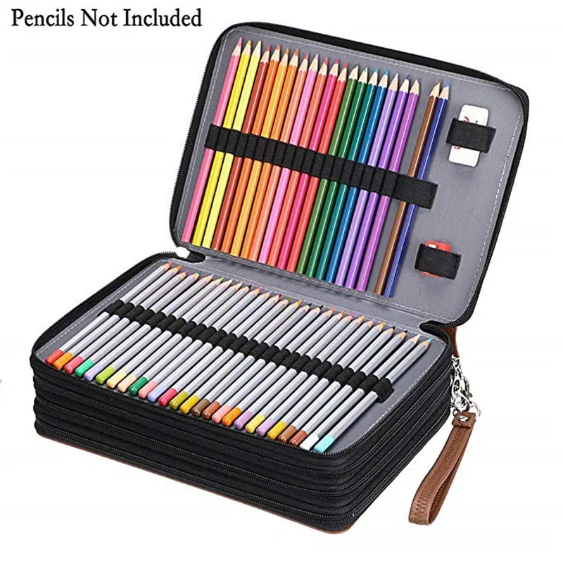 

200 Slot Portable Colored Pencil Case Holder Waterproof Large Capacity PU Leather Pencil Bag Box For Student Gifts Art Supplies