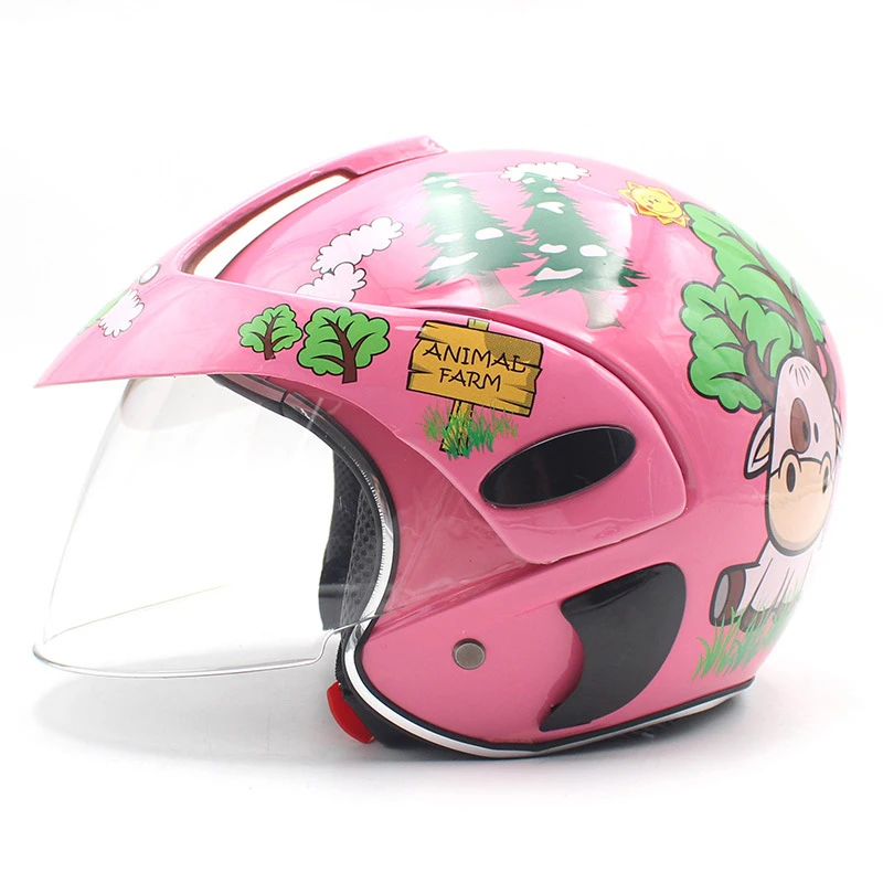 Cascos bonitos de moto para niños, cascos de cara abierta, cálidos, visera transparente, liberación rápida, medio casco, cuatro estaciones, Invierno