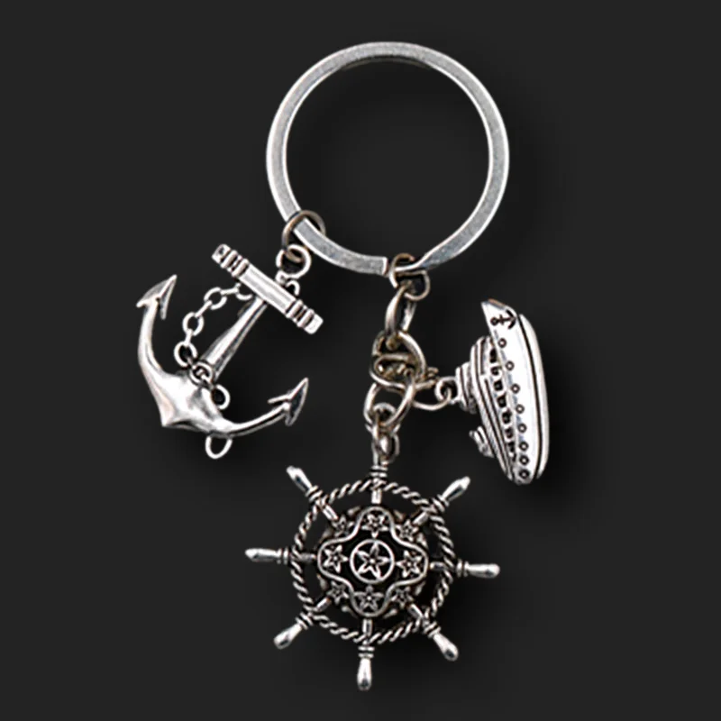 1pc Rudder Ship Anchor Ship Pendant I Love Sea Charm Keychain DIY Creative Handmade Alloy Key Chain A1534