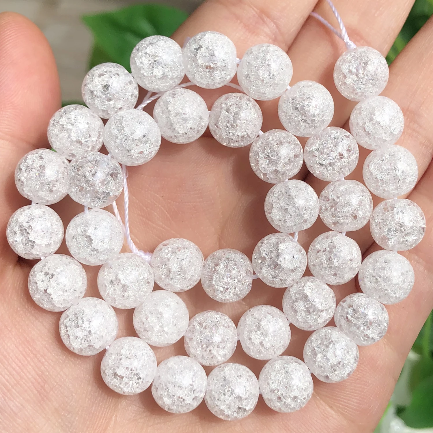 AAA Natural Snow White Cracked Quartz Crystal Glass Beads Round Spacer Loose Beads For Jewelry Making DIY Bracelets 4-12mm