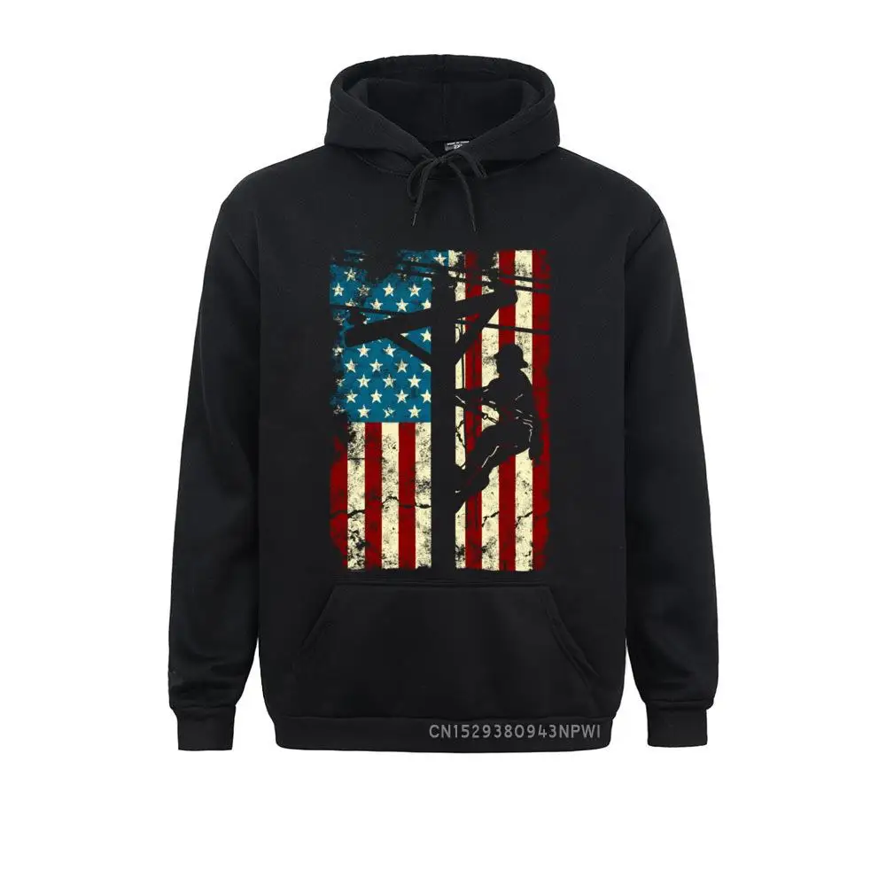 

American Flag Electric Cable Lineman Gift 4th Of July Pullover Hoodie Men New Design Hip Hop Hoodies Mother Day Sweatshirts