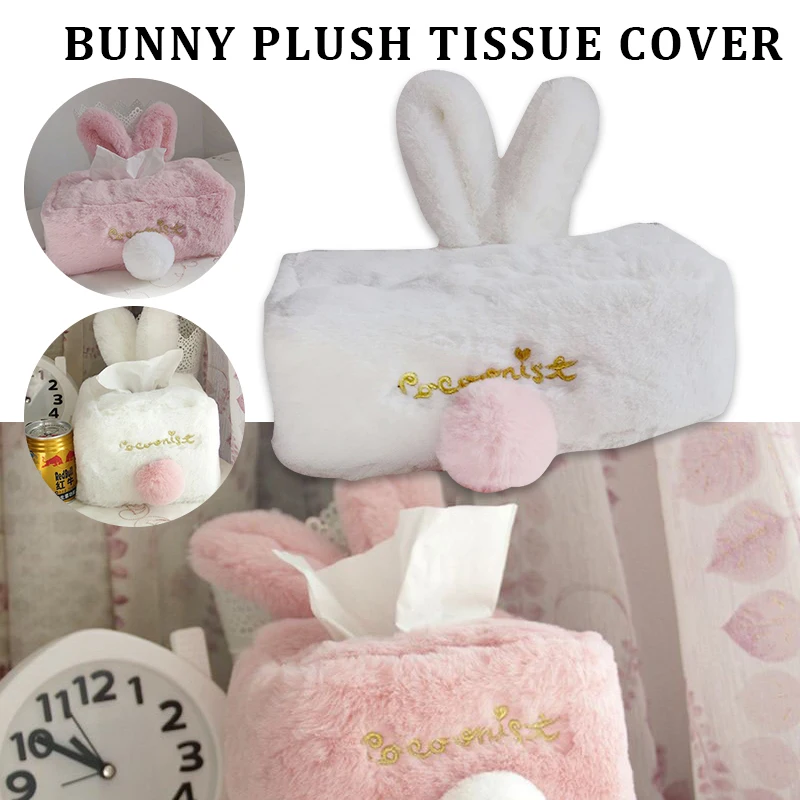 HOT Bunny Plush Tissue Cover with Rabbit Ears Cute Plush for Home Car Living Room Tissue Box NDS