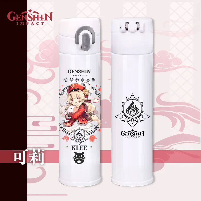 400ML Anime Genshin Impact Klee Keqing Morax Barbatos Vacuum Cup Water Bottle Mug Cosplay Gift