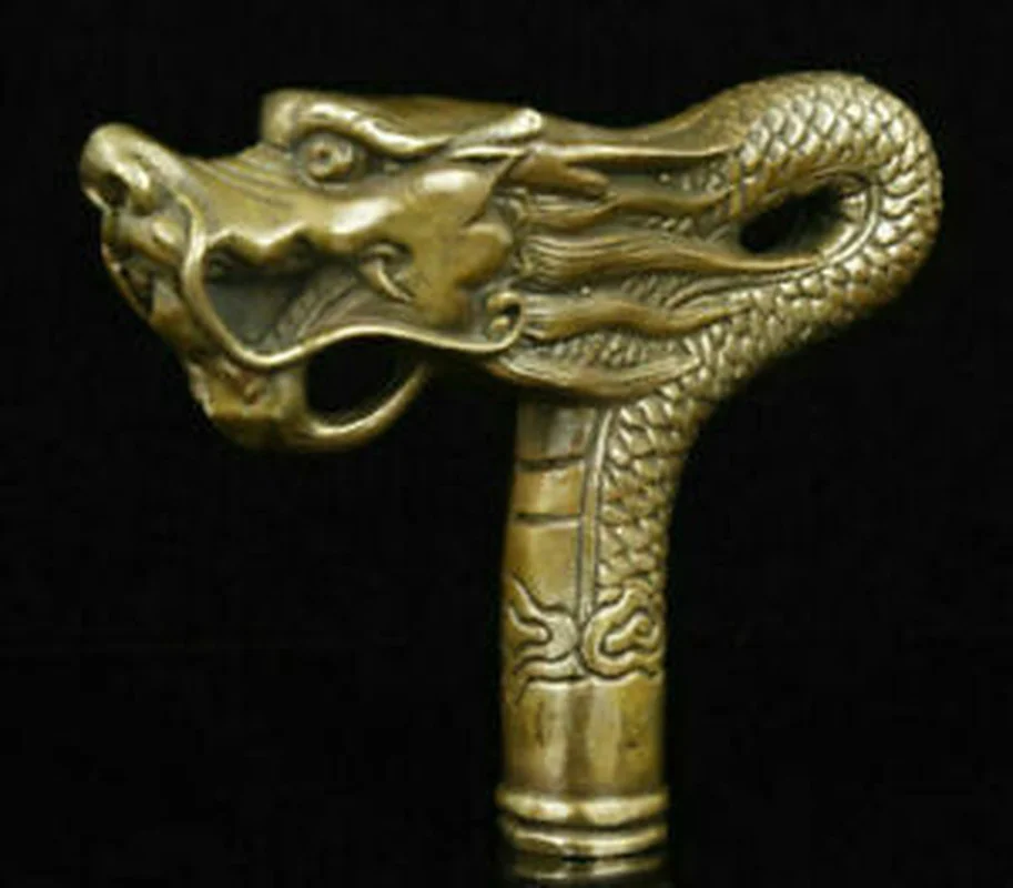 Superb Old Bronze Hand Carved Dragon Collect Statue Cane Walking Stick