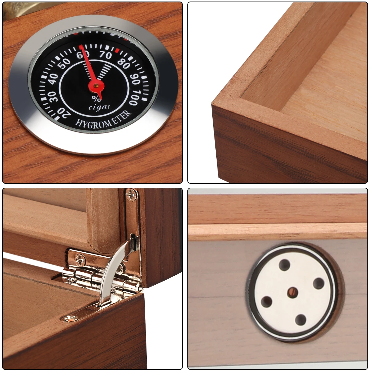 Xifei Cigar Humidor Box W/ Hygrometer Humidifier Portable Smoking  Accessories Glass Window Cigarette Cedar Wood Case