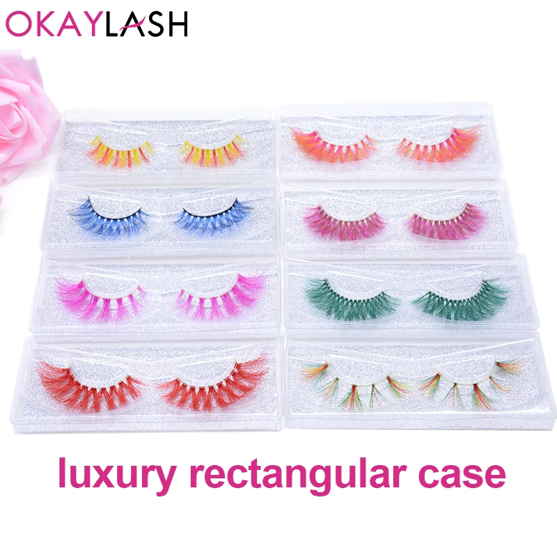 OKAYLASH Red Purple 3D Mink Colored Eyelashes Bulk wholesale Dramatic Fluffy Thick Colorful Hot Pink False  Eyelashes Makeup