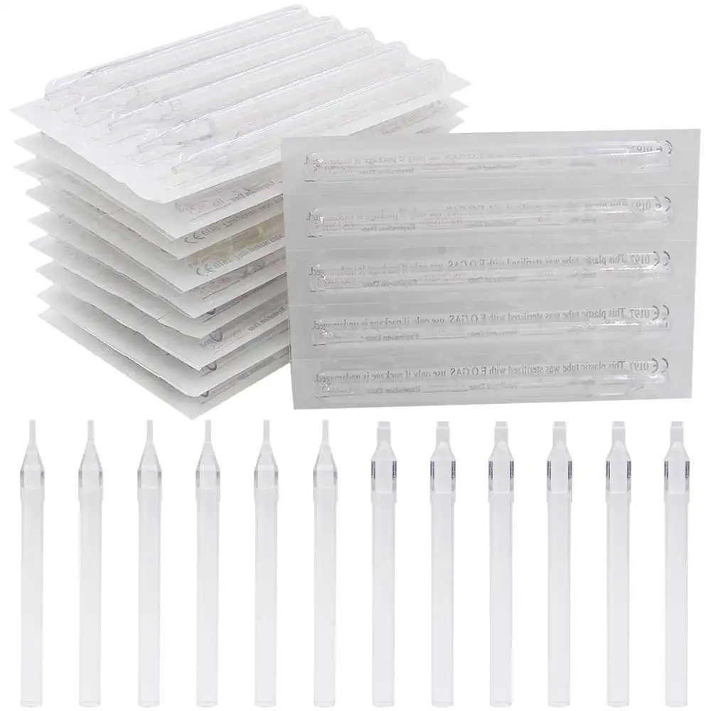 100/50pcs Long Tattoo Needle Tips Disposable Sterilized White Long Tattoo Tip Tubes for Tattoo Machine Grip Needle Tattoo Supply