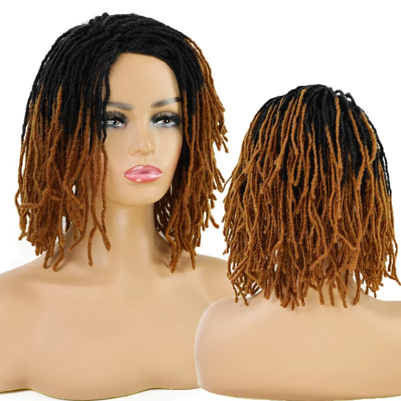 Aigemei 10 Inches Ombre Dreadlock synthetic Braided Wigs For Black Women Sister Locs Soft Faux Locs Braiding Crochet Twist Hair