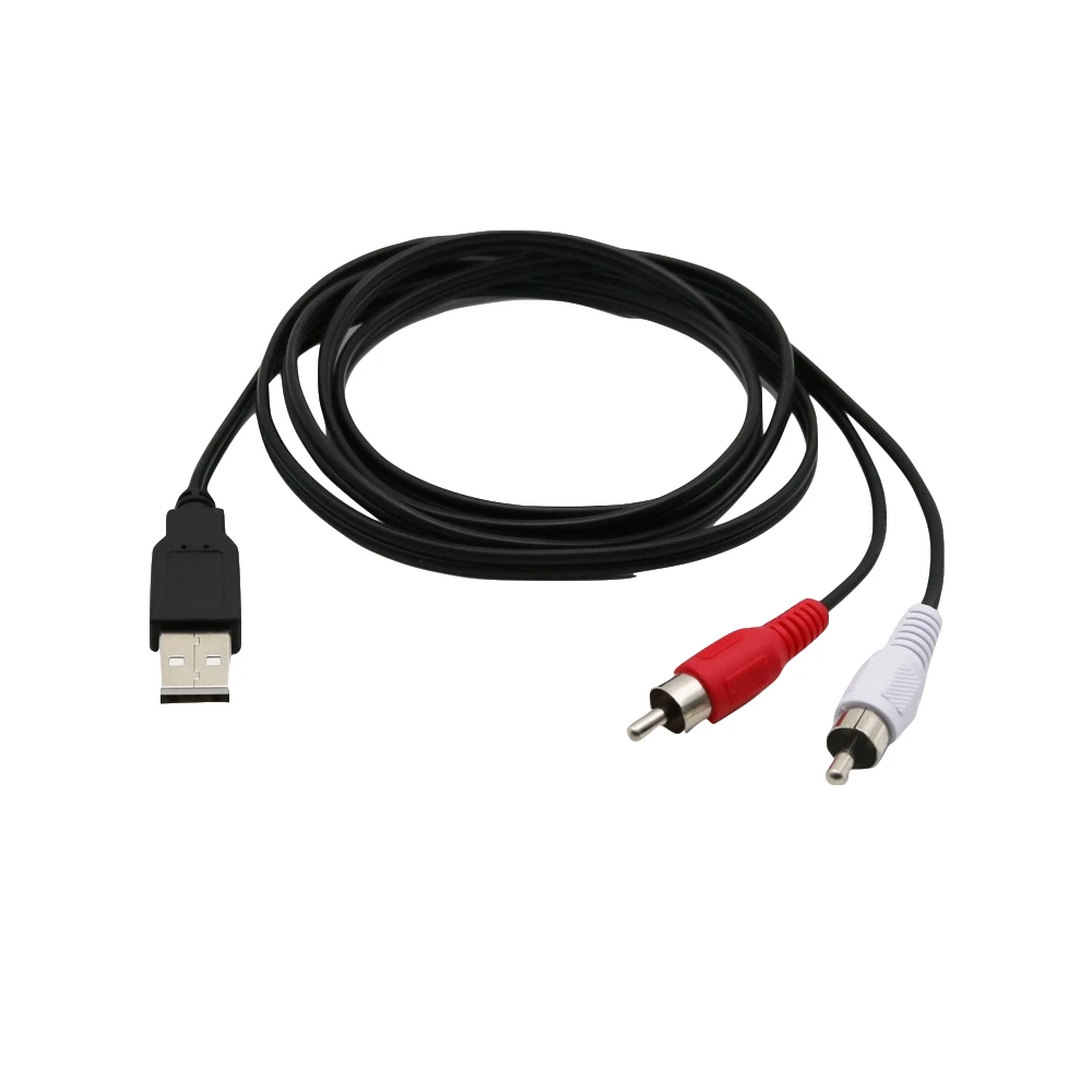 1pc 2 Dual RCA Male Plug to USB 2.0 Type A Male Plug Video Television Connector Male to Male Cable 5ft /1.5m