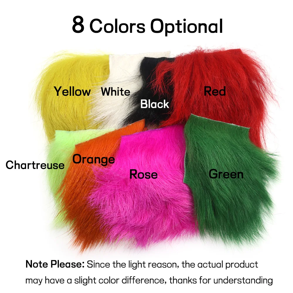 Bimoo 1PC 6*6CM Goat Tying Fur Patch for Parachute Fly Mini Sheep Hair For Tying Jig Lure Bait Streamers Chartreuse Orange